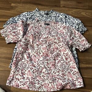 White Short-Sleeve Floral Top with Red Print bundle